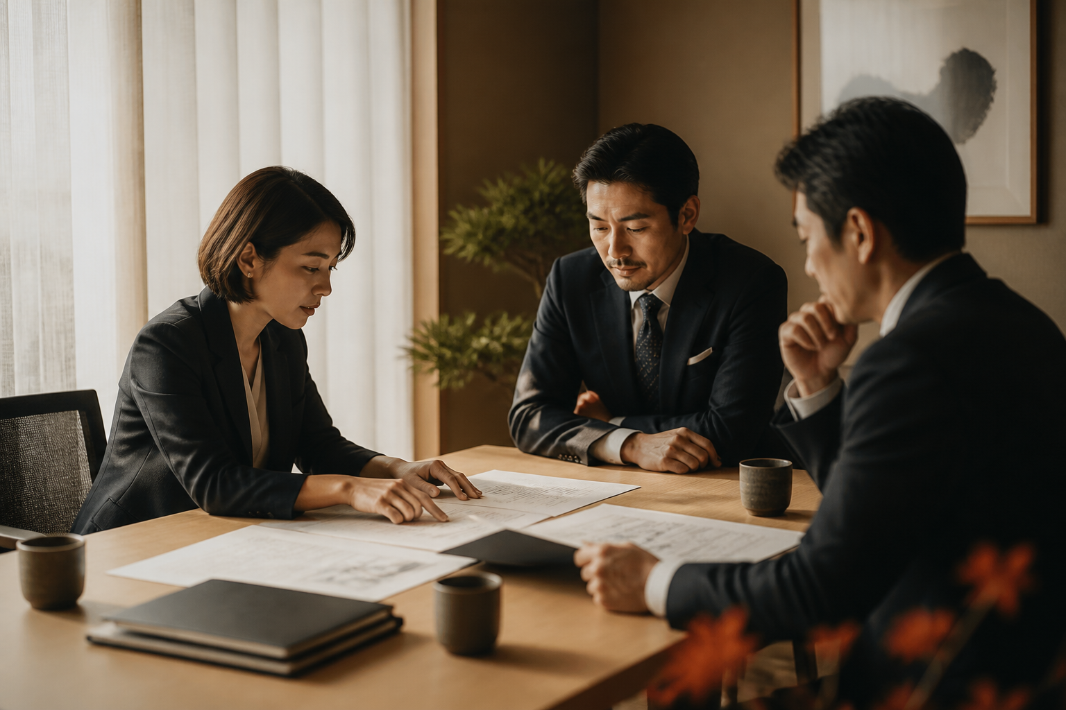 東京のオフィスで人事コンサルティングの対話をする様子